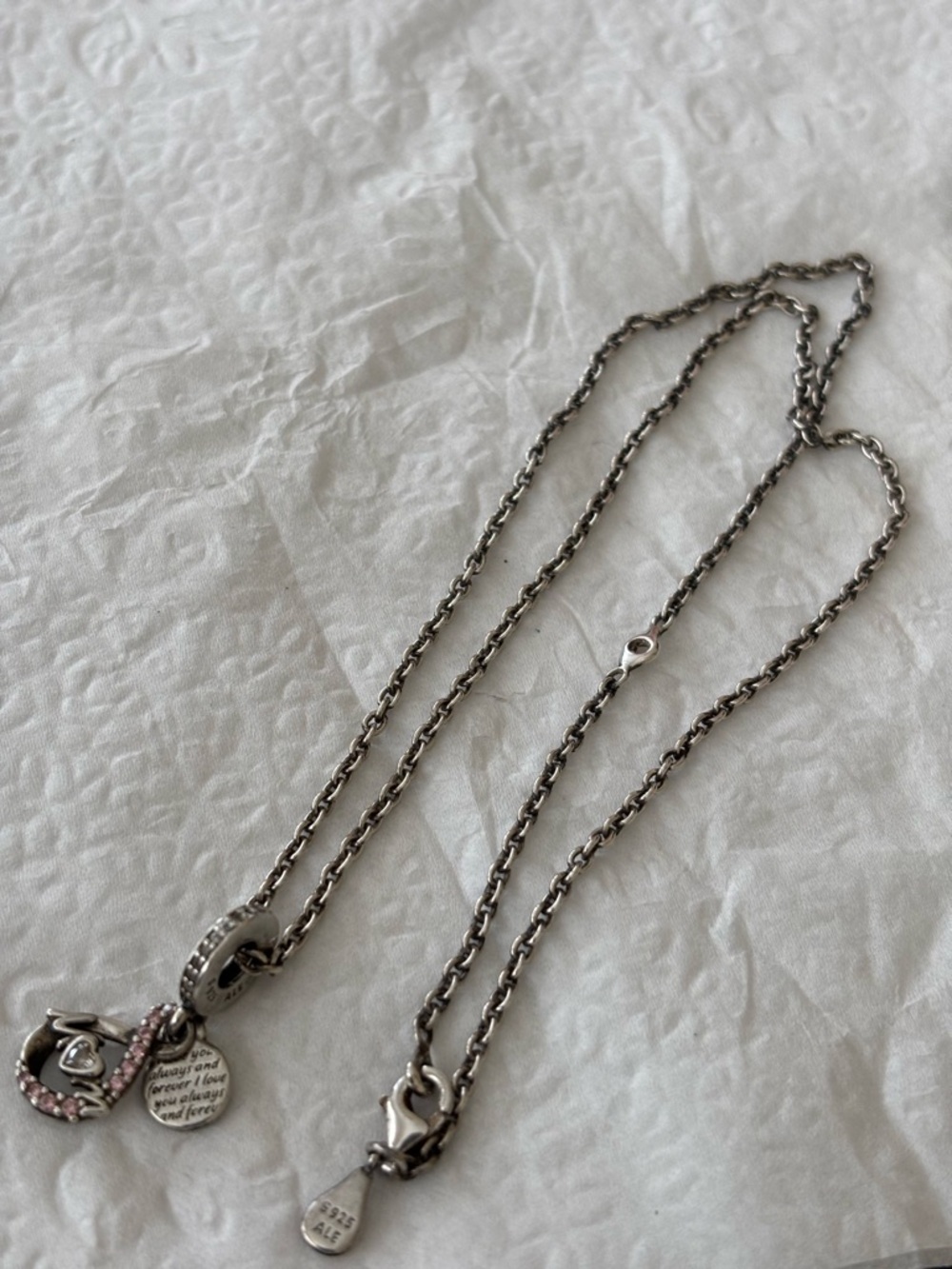 Alex and Ani .925 Silver Mom Charm Necklace with Pink Crystal Accents 18 in - Picture 4 of 5